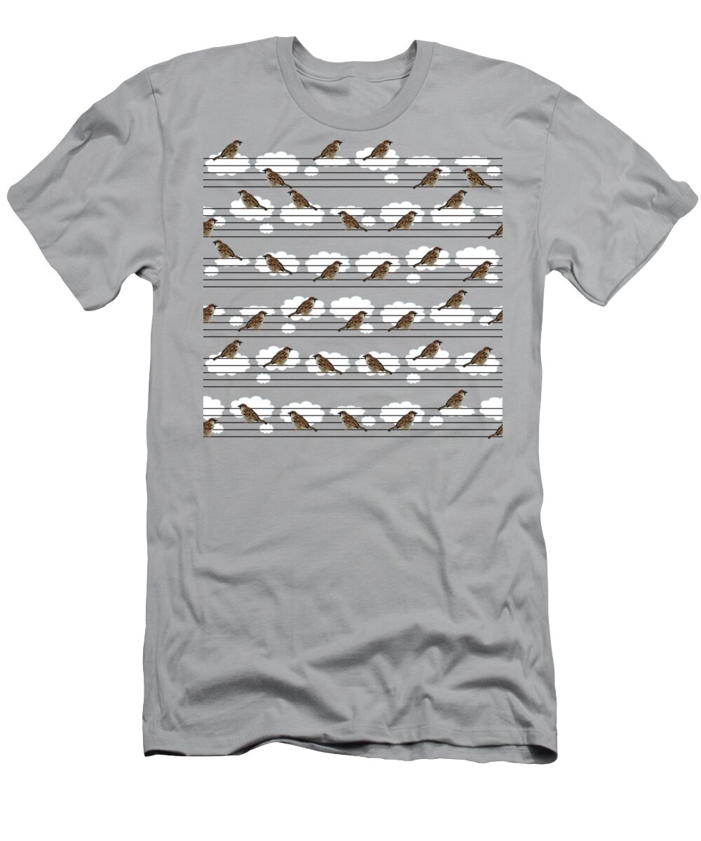 Pattern T-Shirt featuring the mixed media Musical sparrows by Gaspar Avila