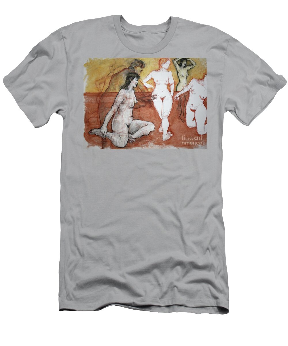 Female Nude T-Shirt featuring the mixed media Natalie by PJ Kirk
