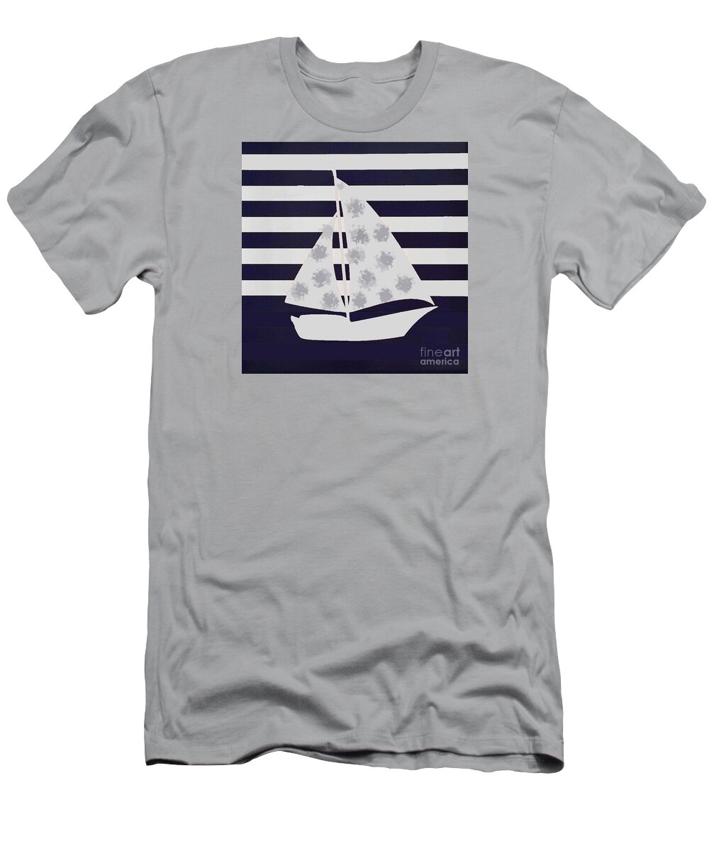 Nautical T-Shirt featuring the mixed media Nautical Sailboat by Vesna Antic