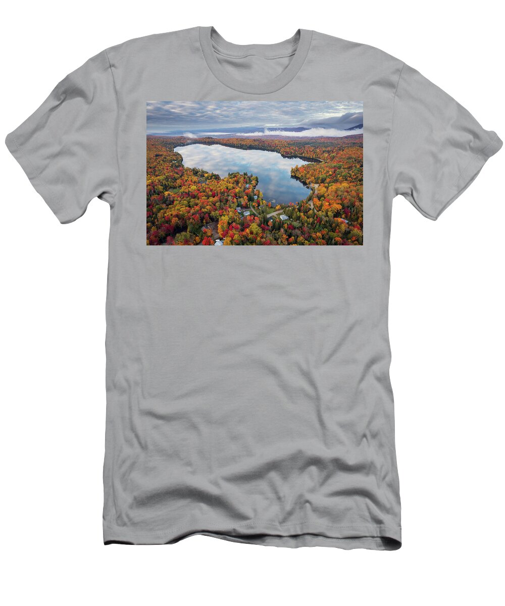  T-Shirt featuring the photograph Newark Pond Vermont Fall Reflection #3 by John Rowe