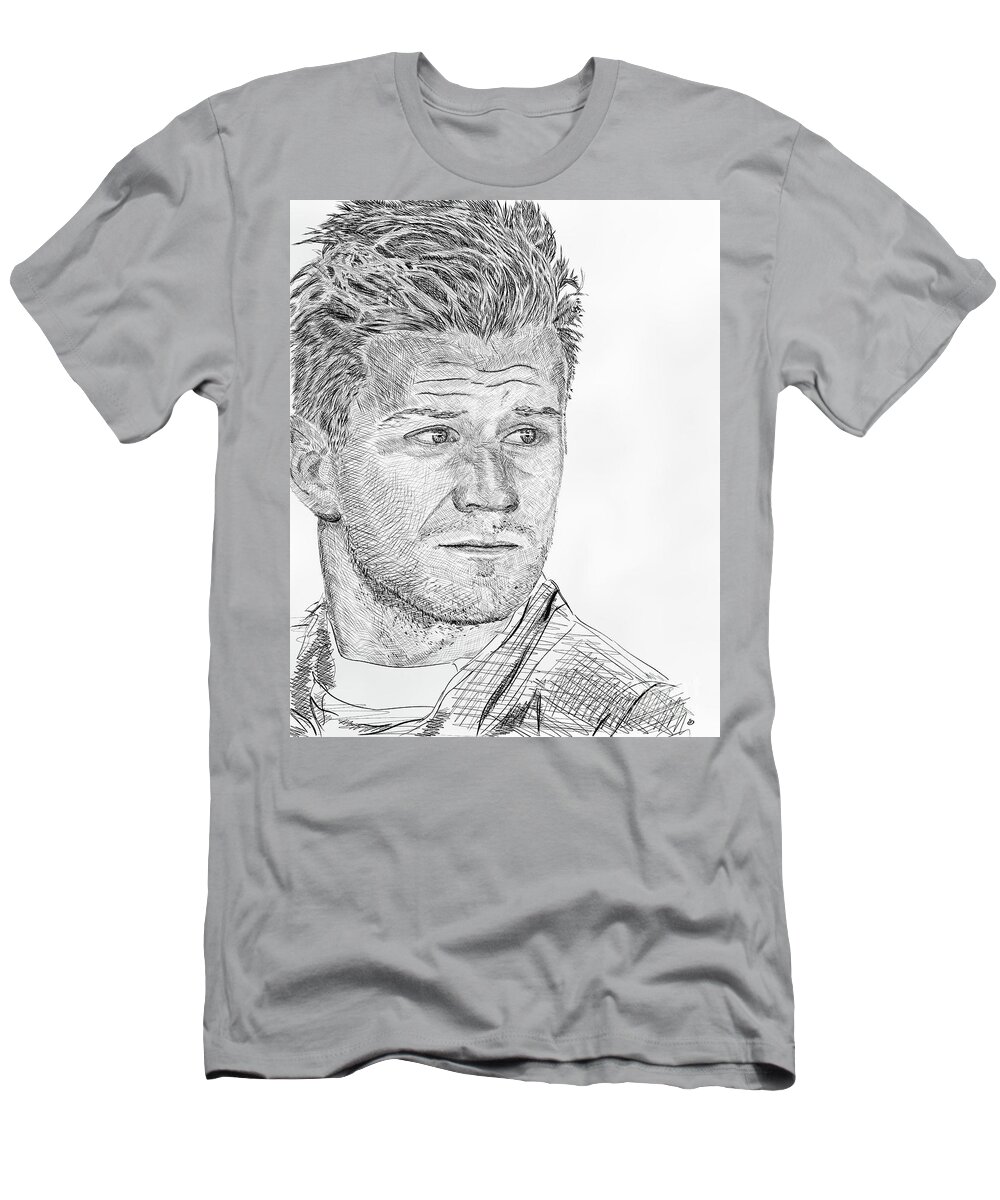 F1 T-Shirt featuring the drawing Nico Hulkenberg crosshatch pen portrait by Moospeed Art