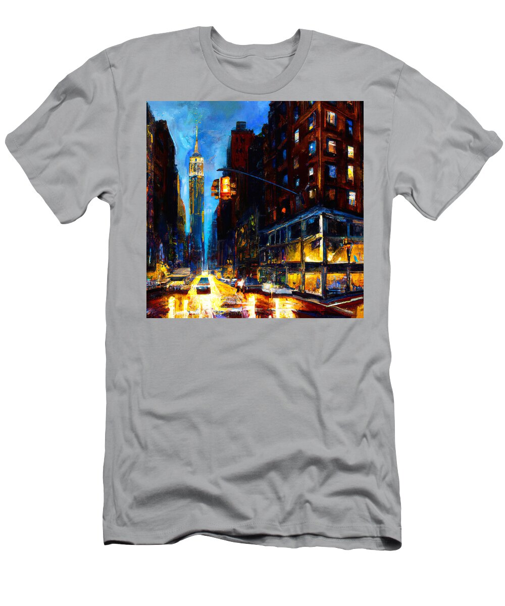 Streets T-Shirt featuring the painting Nights of New York City, 06 by AM FineArtPrints