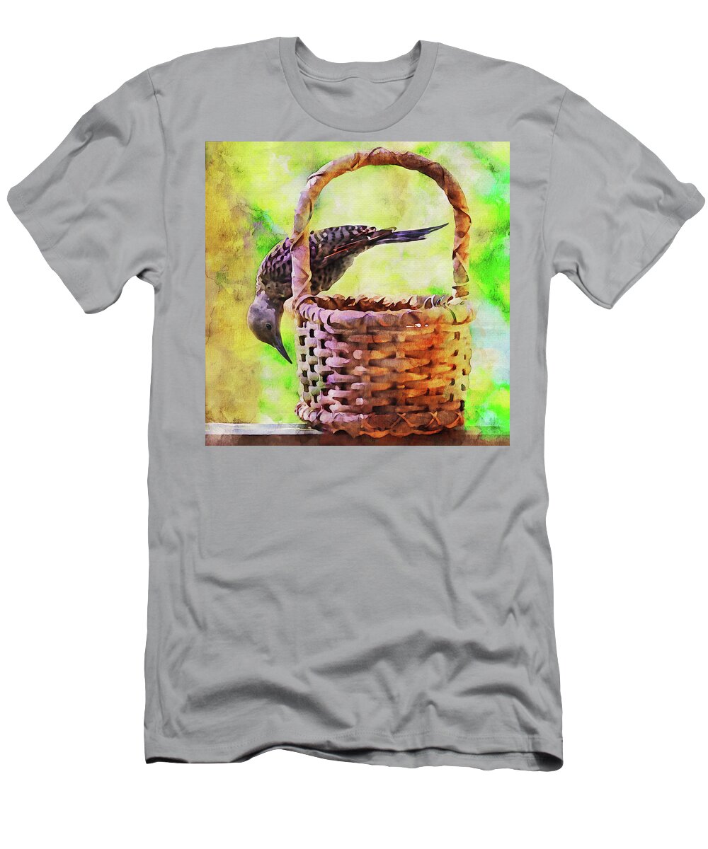 Flicker T-Shirt featuring the photograph Northern Flicker on a Basket by Peggy Collins