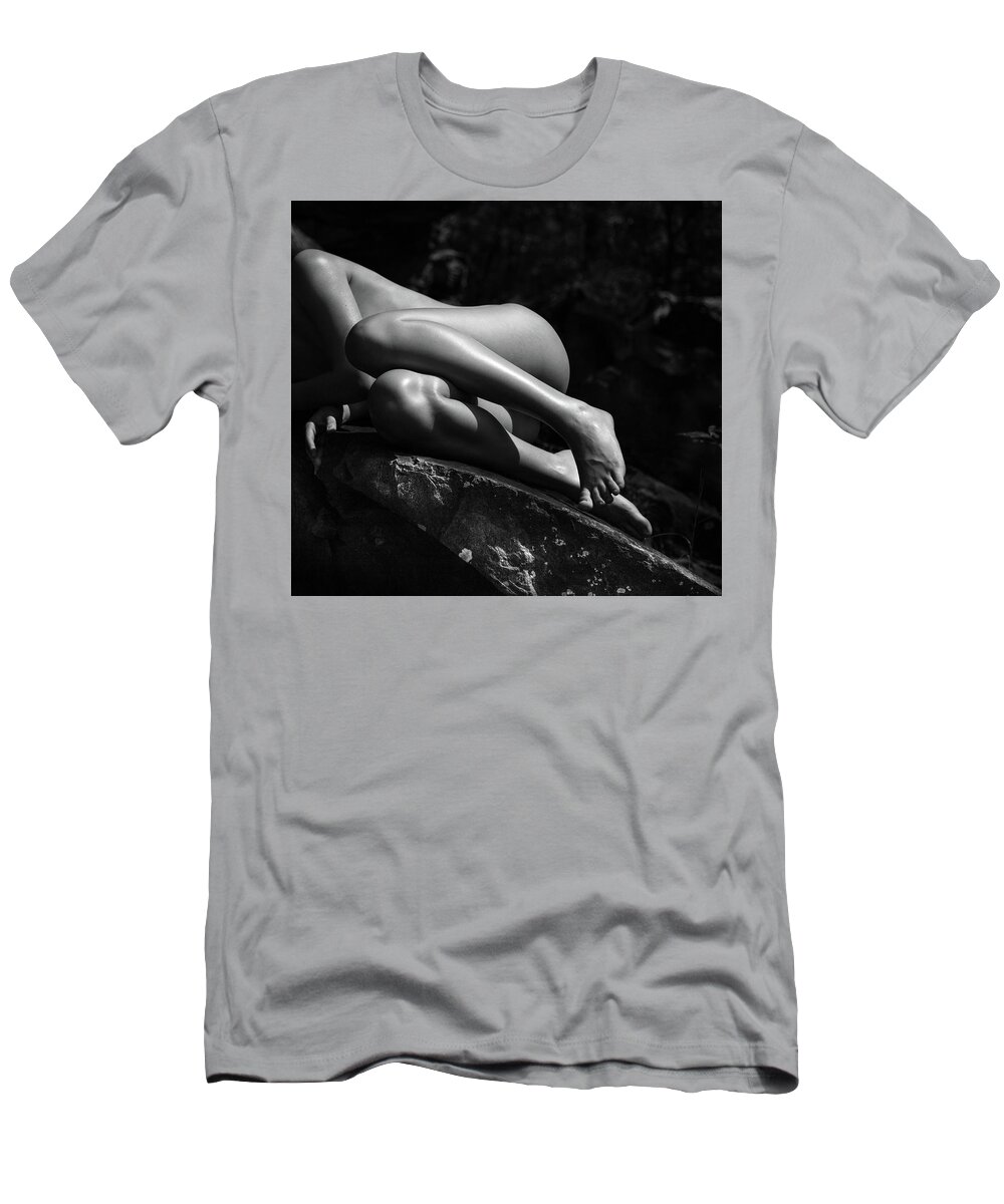 Nude T-Shirt featuring the photograph Nude Curled on a Rock by Lindsay Garrett