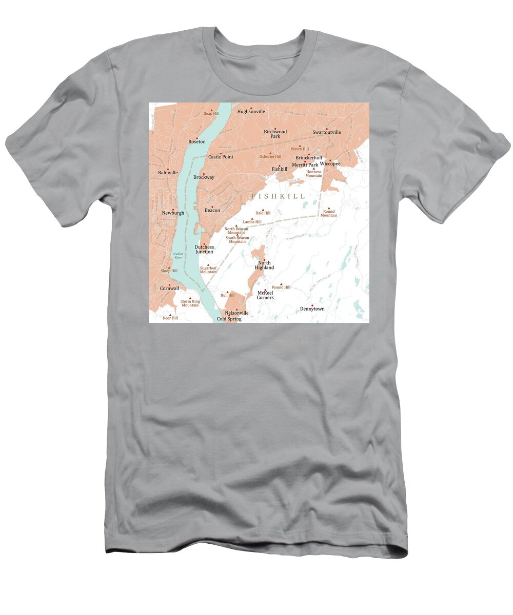New York State T-Shirt featuring the digital art NY Dutchess Fishkill Vector Road Map by Frank Ramspott