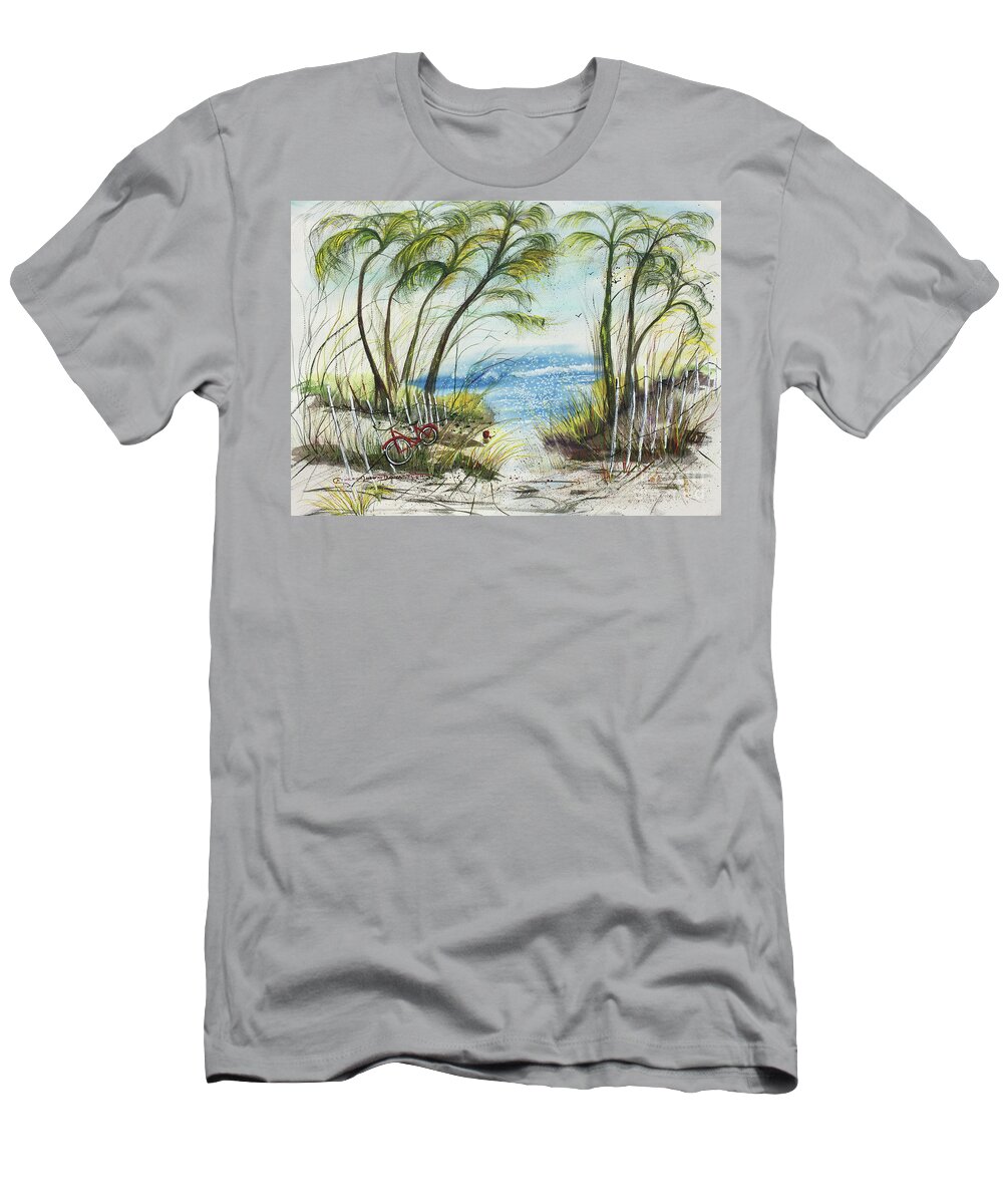 Seascape T-Shirt featuring the painting Delray Dunes with Palm Trees by Catherine Ludwig Donleycott