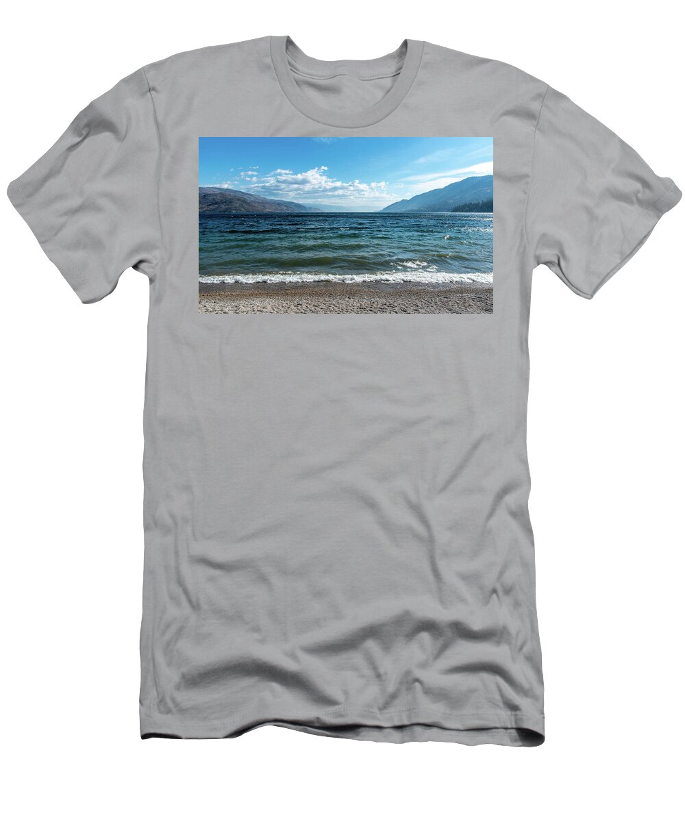 Okanagan Lake South From Antler's Beach T-Shirt featuring the photograph Okanagan Lake South from Antler's Beach by Tom Cochran
