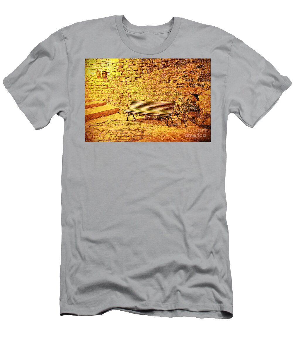 Bench T-Shirt featuring the photograph One romantic bench by Ramona Matei