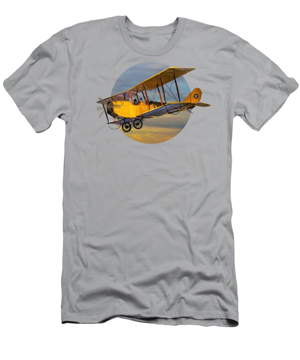 Png Format T-Shirt featuring the photograph Orange Biplane with Cloudy Sunset Sky by Randall Nyhof