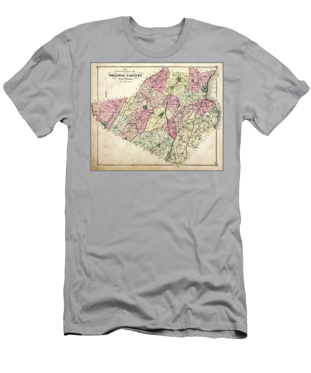 Orange County T-Shirt featuring the photograph Orange County, New York, 1875, a restored historic map reproduction by Phil Cardamone