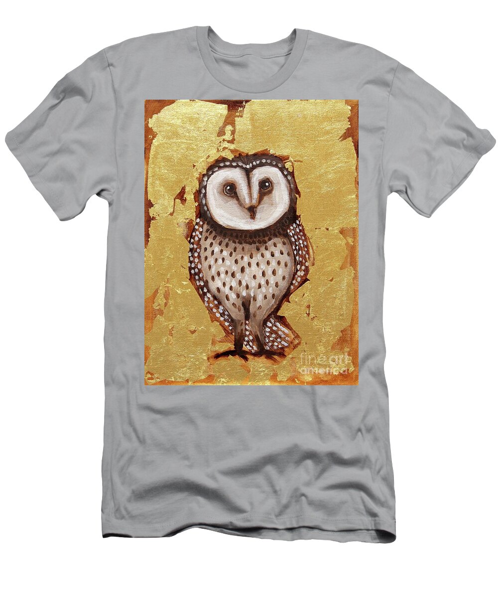Owl T-Shirt featuring the painting Owl in Gold Leaf by Lucia Stewart