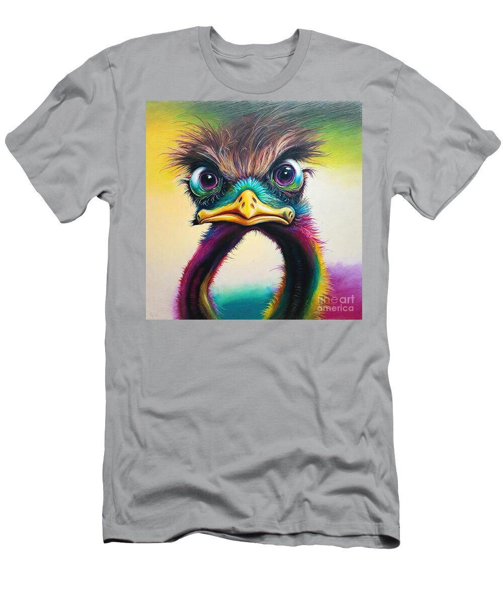 Art T-Shirt featuring the painting Painting Emu 119 art illustration animal colorful by N Akkash