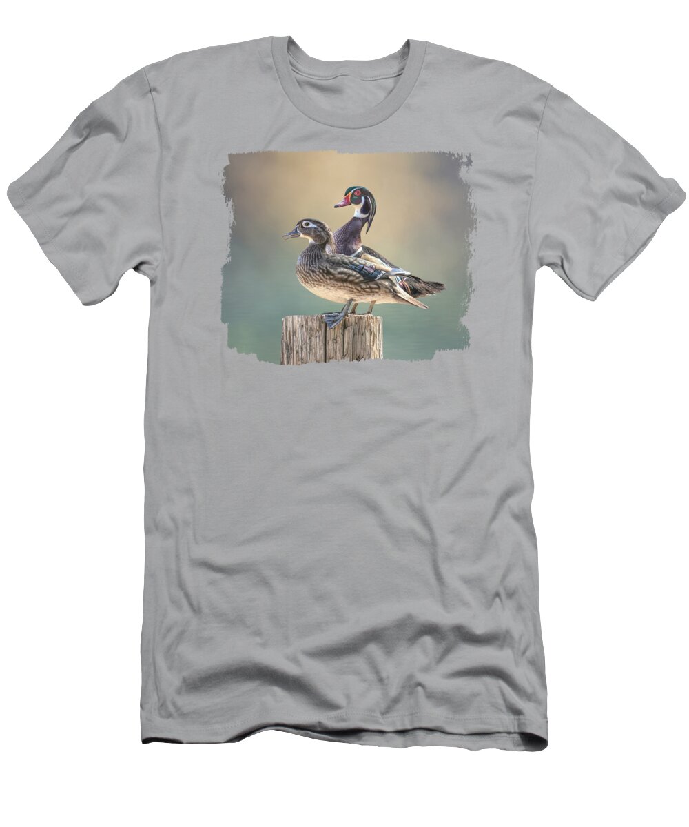 Wood Duck T-Shirt featuring the mixed media Pair of Wood Ducks 01 by Elisabeth Lucas