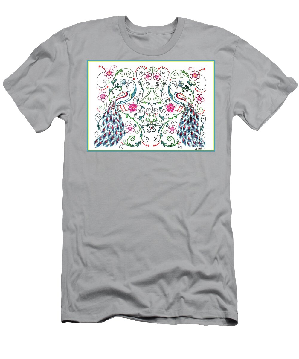 Decorative Line Art T-Shirt featuring the mixed media Peacock wall art by Dipali Shah