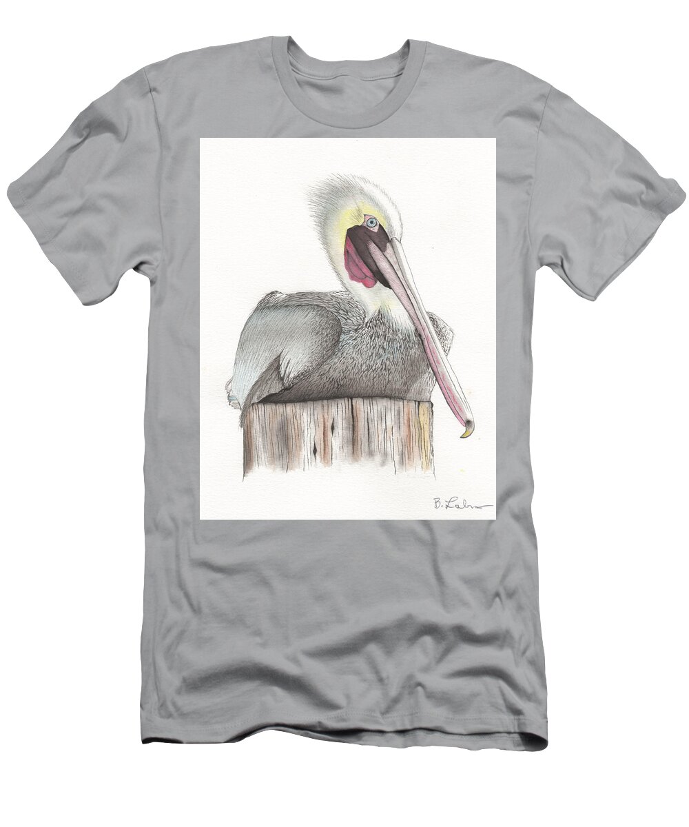 Pelican T-Shirt featuring the painting Pelican by Bob Labno
