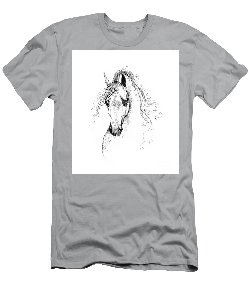 Fairytale T-Shirt featuring the drawing Piaff polish arabian horse drawing by Ang El