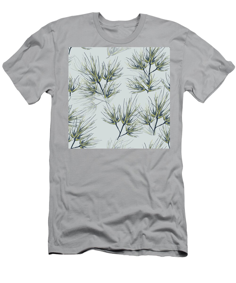 Pine T-Shirt featuring the digital art Pine Needles Pattern Muted Blue by Sand And Chi