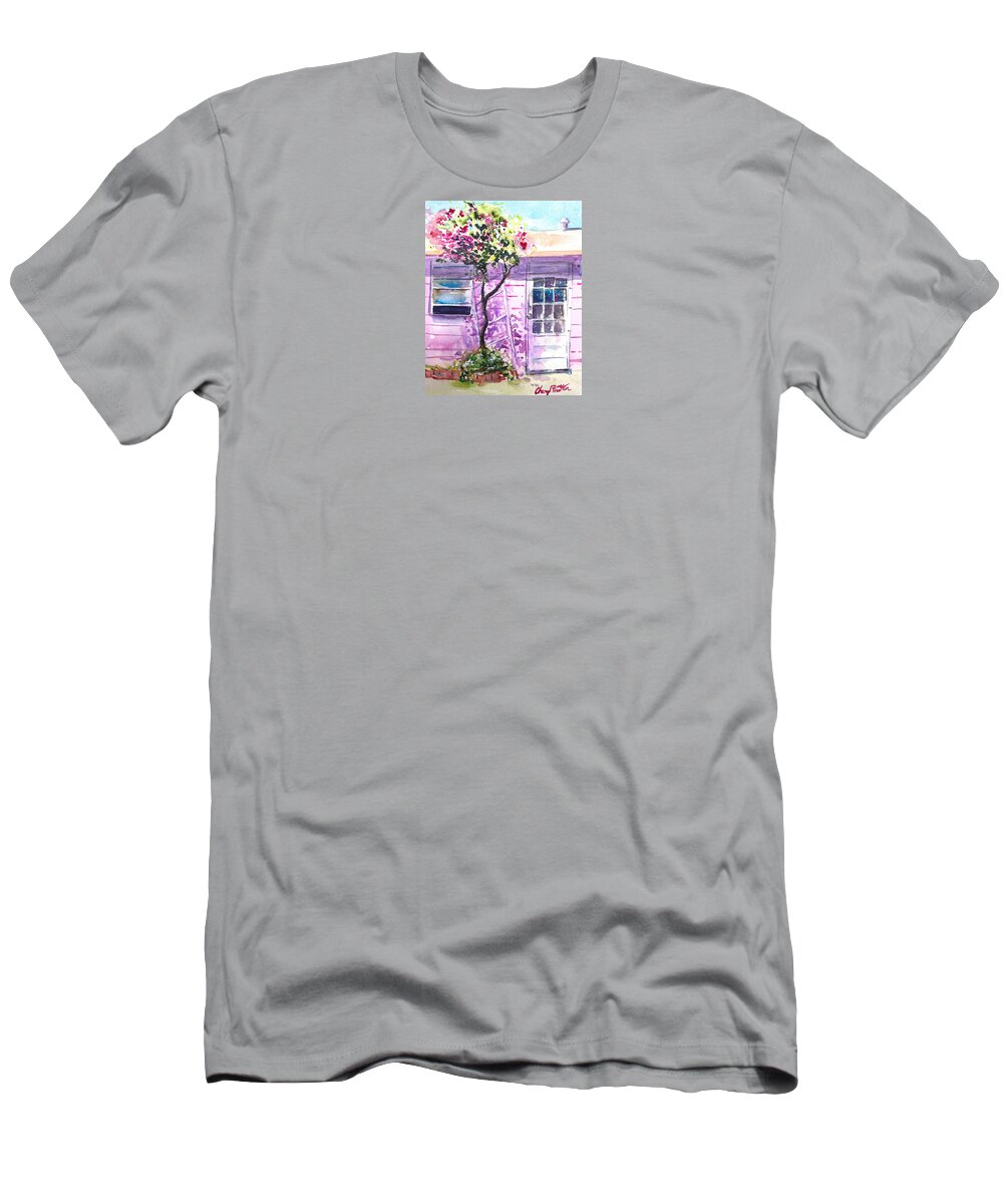 Catalina Island T-Shirt featuring the painting Pink Cottage By The Sea by Cheryl Prather