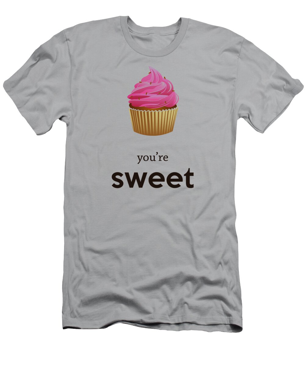 Text T-Shirt featuring the digital art Pink Cupcake Decor by Madame Memento