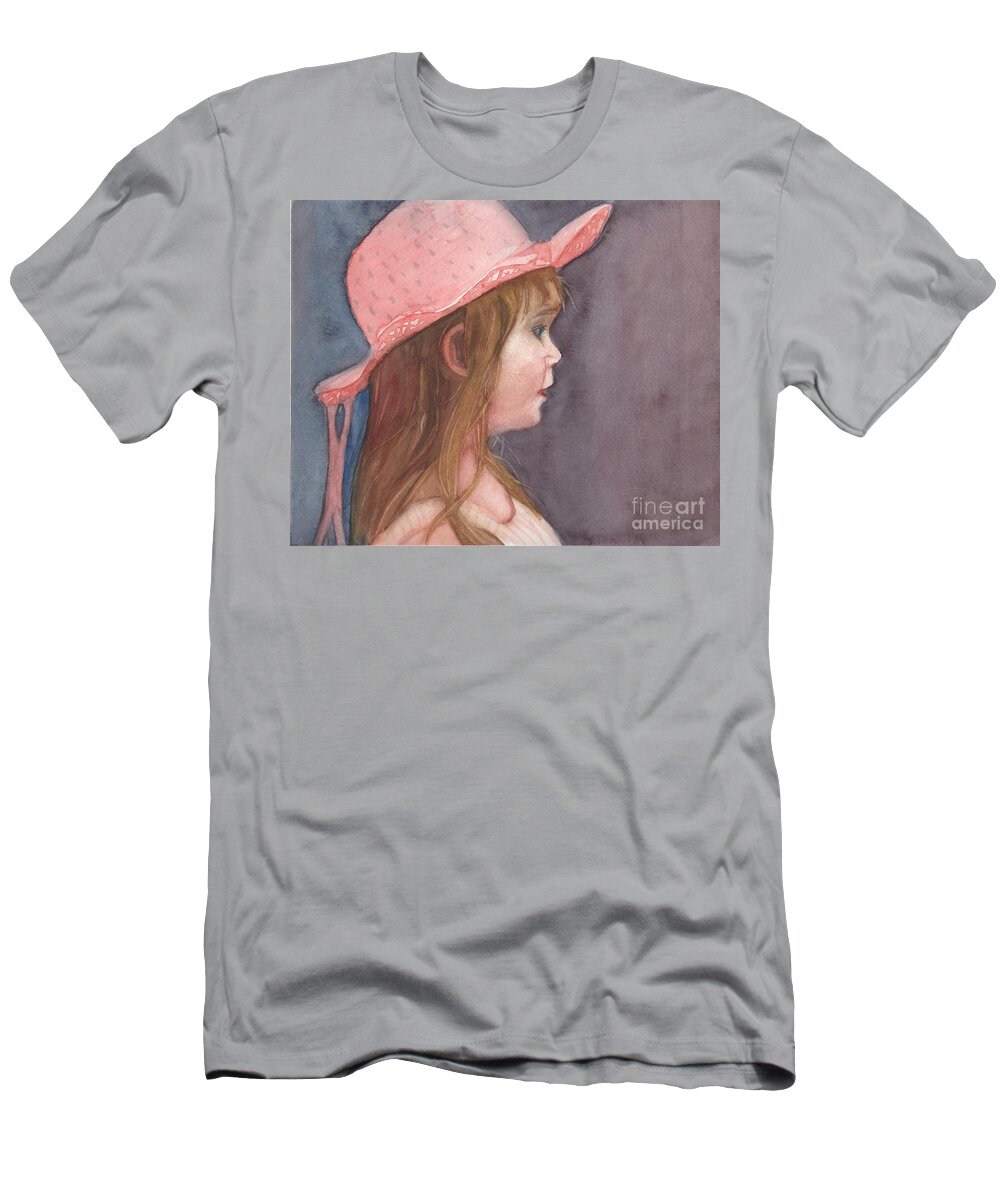 Child With Hat T-Shirt featuring the painting Pink Hat by Vicki B Littell