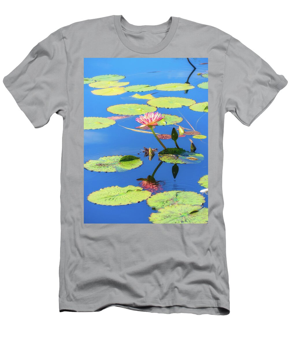 Waterlily T-Shirt featuring the photograph Pink Waterlily Reflection by Marianne Campolongo