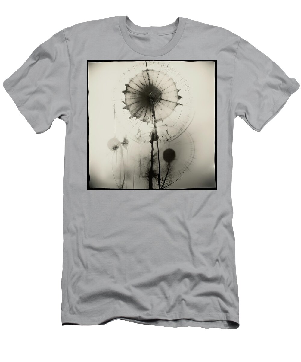 Black And White T-Shirt featuring the digital art Pinwheels and Wildflowers in Fog by YoPedro