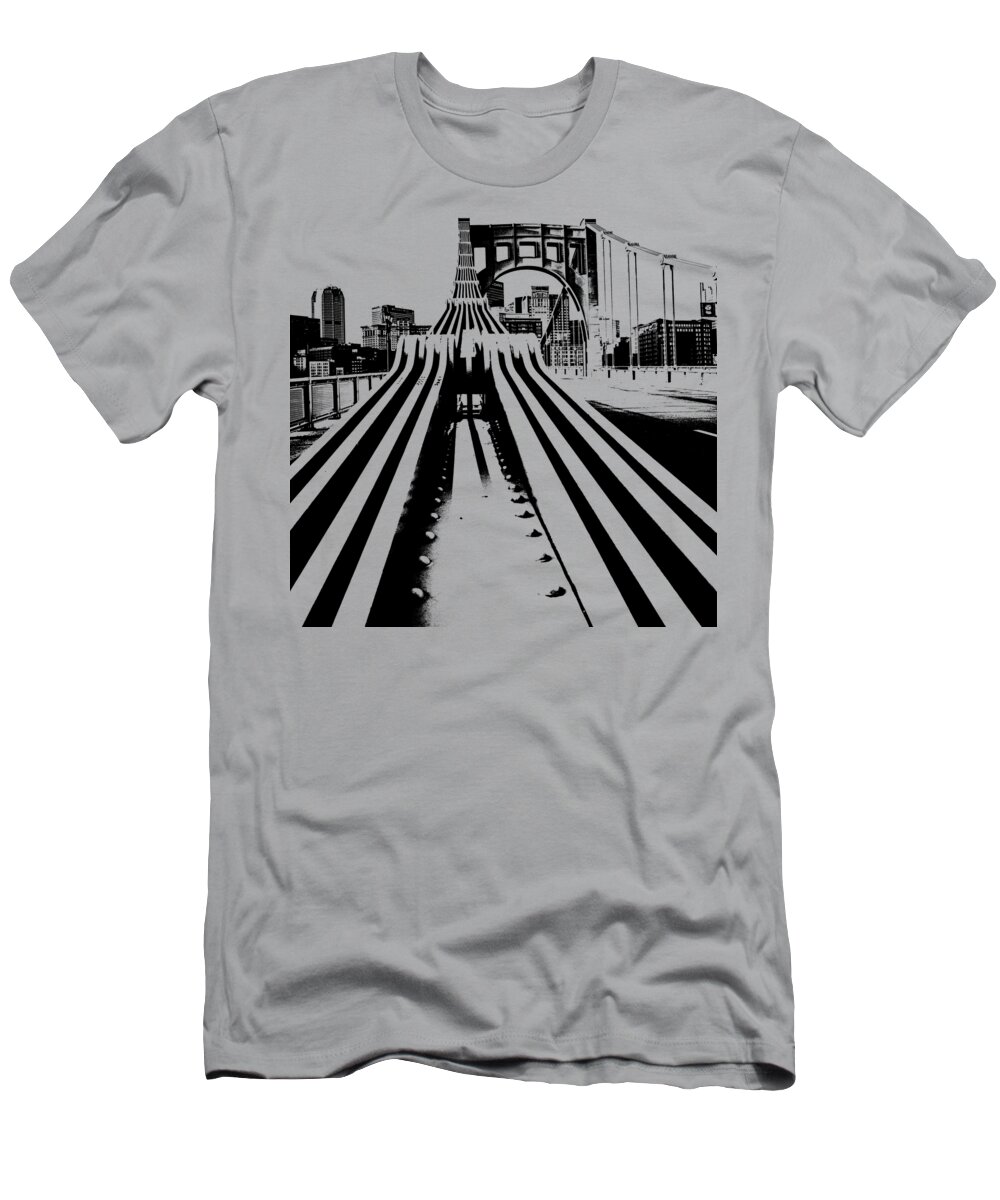 Pittsburgh T-Shirt featuring the photograph Pittsburgh City Skyline Bridge Pop Art Grey Black by Aaron Geraud