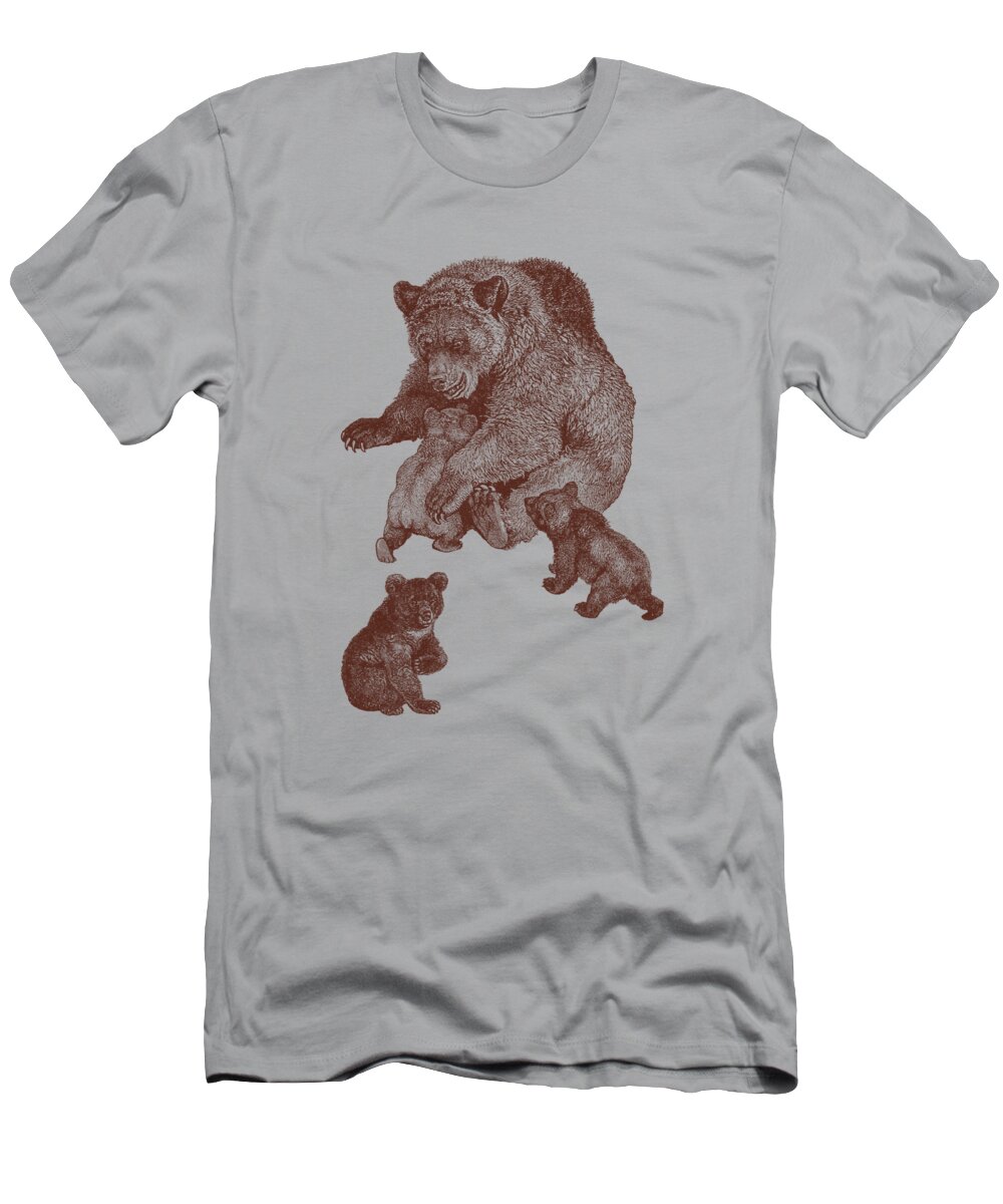 Bear T-Shirt featuring the digital art Playful Bear Family by Madame Memento