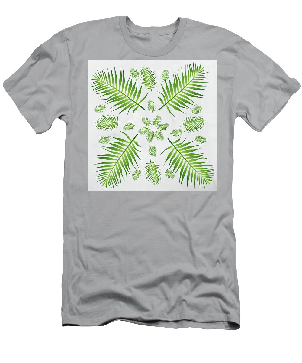 Palm T-Shirt featuring the digital art Plethora of Palm Leaves 21 on a White Textured Background by Ali Baucom