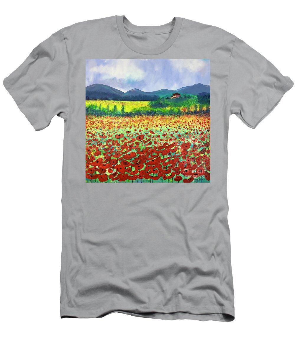 Poppies T-Shirt featuring the painting Poppies in Tuscany by Stacey Zimmerman