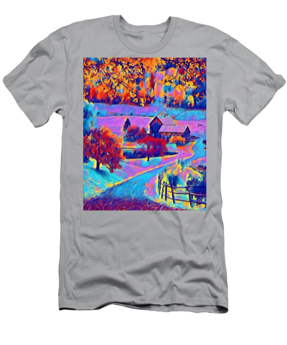  T-Shirt featuring the mixed media Prarie in. Autumn by Bencasso Barnesquiat