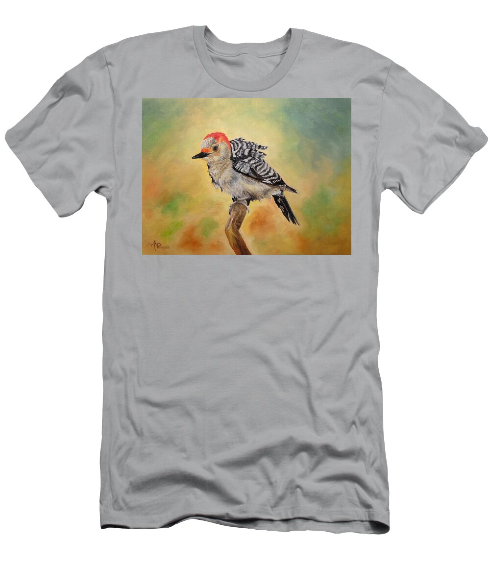 Woodpecker T-Shirt featuring the painting Pretty Woodpecker by Angeles M Pomata