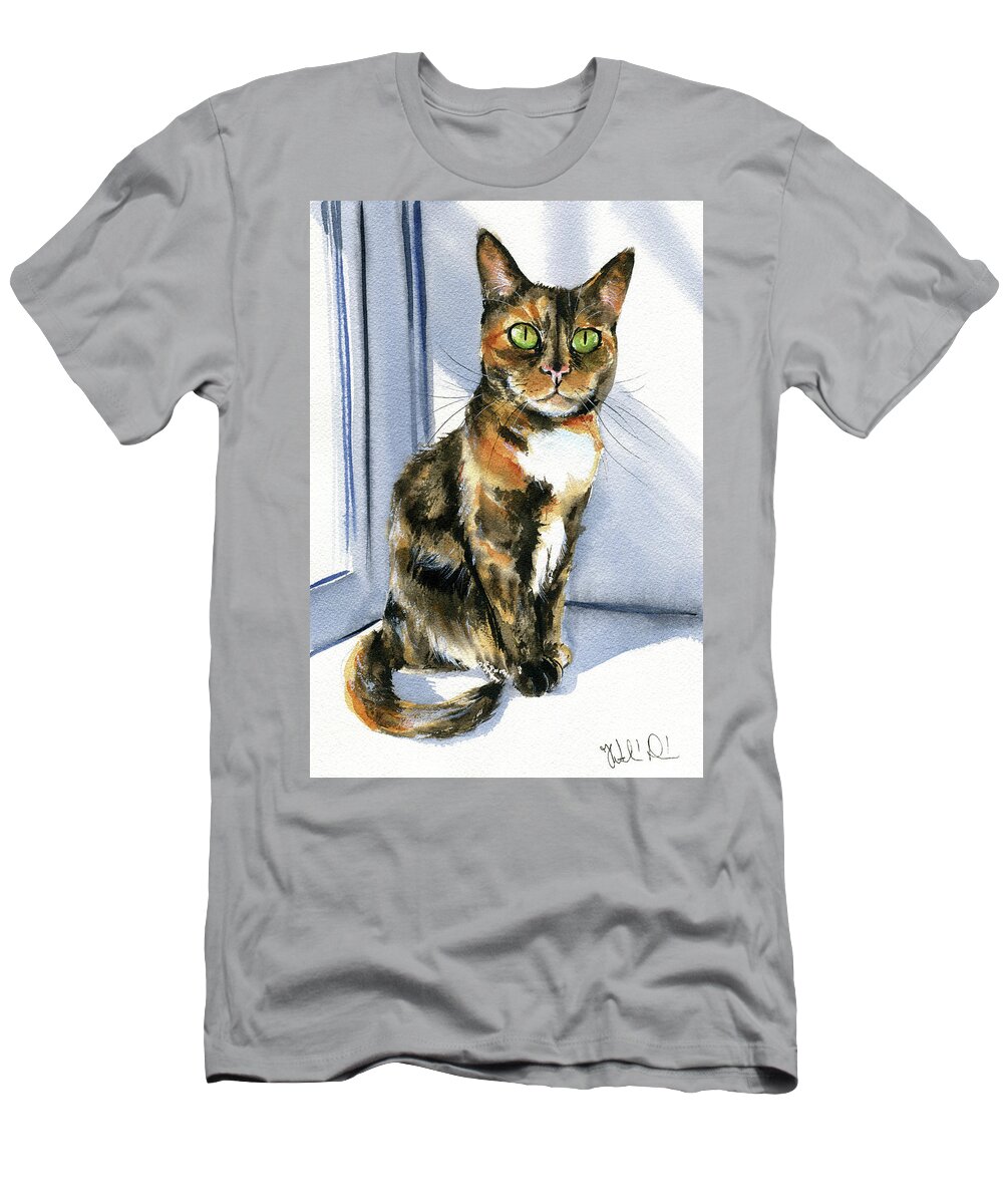 Cat T-Shirt featuring the painting Princess Tiger Lily Tortie Cat Painting by Dora Hathazi Mendes