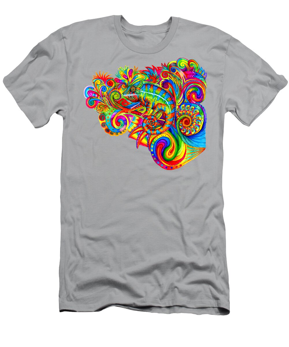 Chameleon T-Shirt featuring the drawing Psychedelizard - Psychedelic Rainbow Chameleon by Rebecca Wang