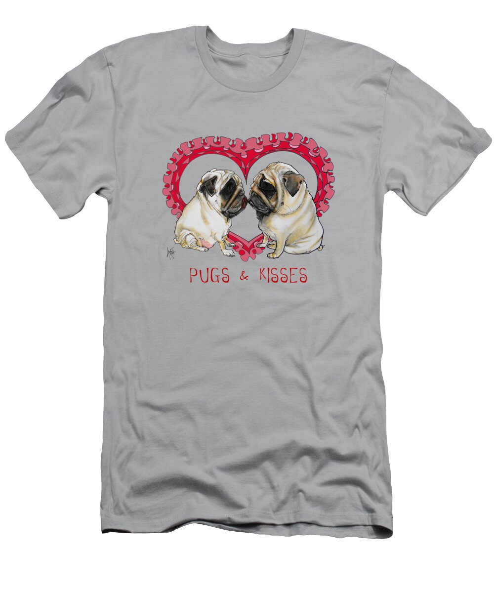Pug T-Shirt featuring the drawing Pugs and Kisses by Canine Caricatures By John LaFree