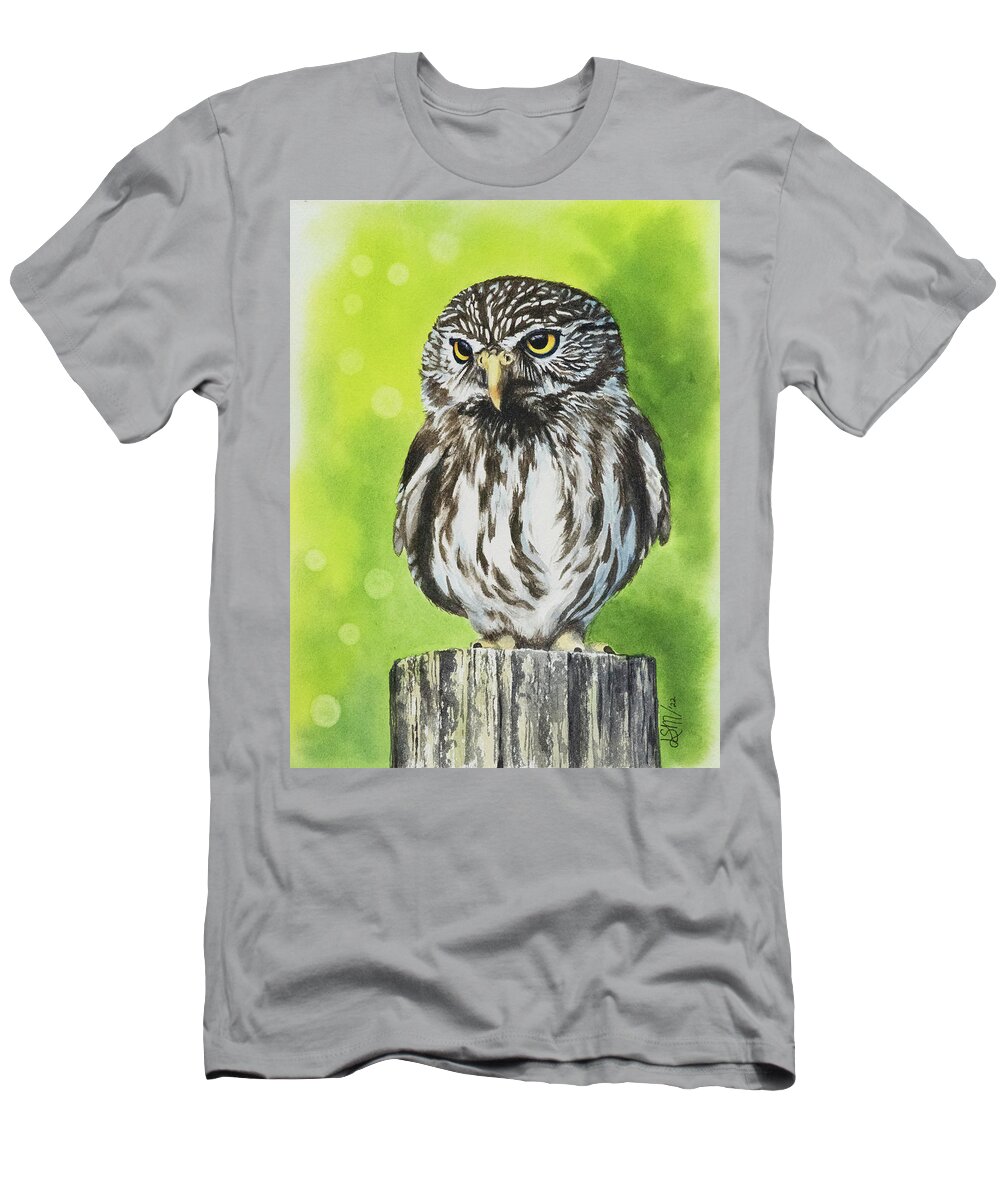 Nature T-Shirt featuring the painting Pygmy Owl by Linda Shannon Morgan