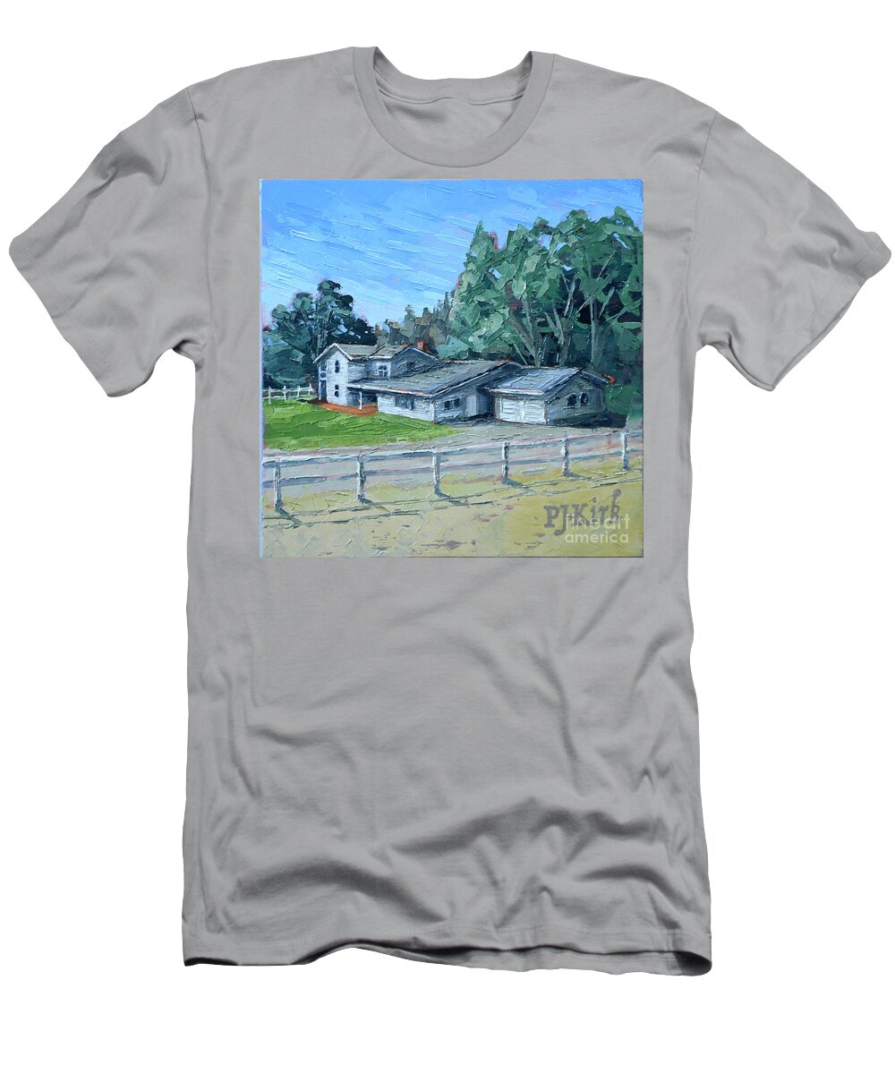 Ben Lomond T-Shirt featuring the painting Quail Hollow Ranch House by PJ Kirk