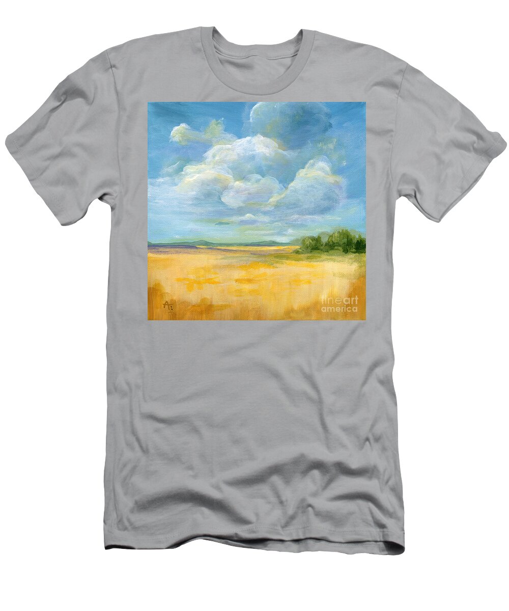 Landscape T-Shirt featuring the painting Quiet - Nebraska Skies by Annie Troe