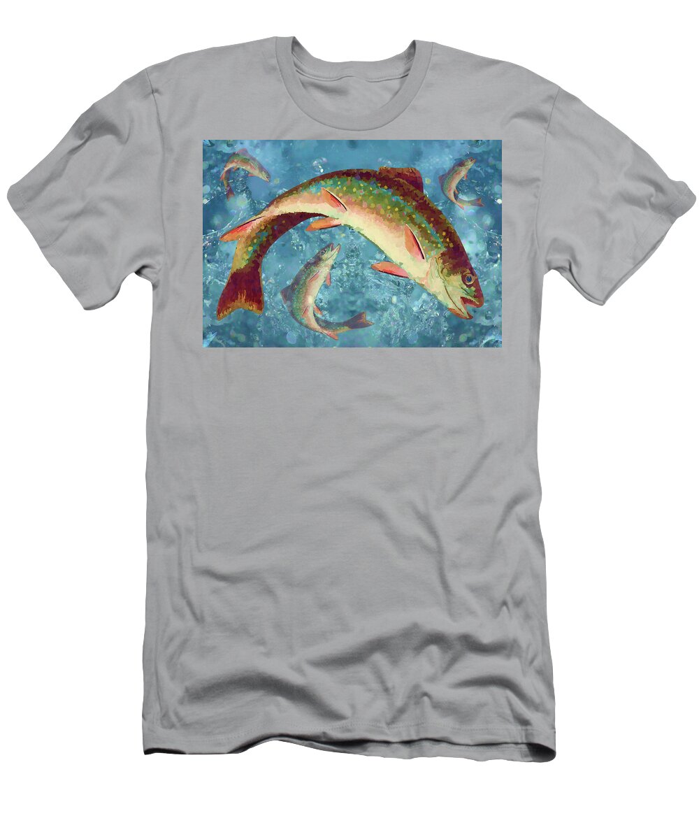 Wildlife T-Shirt featuring the mixed media Rainbow Brook Trout Freshwater Fish Painting by Shelli Fitzpatrick