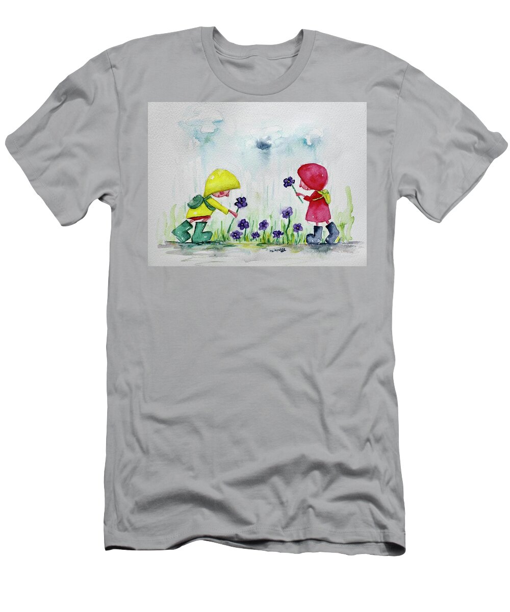  T-Shirt featuring the painting Rainy Day Picnic by Mikyong Rodgers