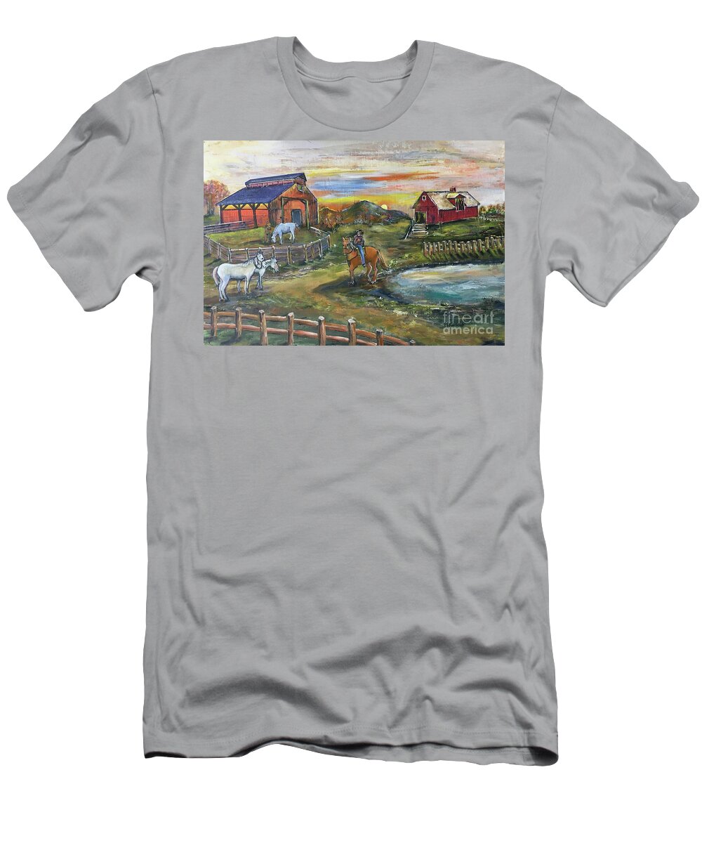 Ranch Painting T-Shirt featuring the painting Ranch by Maria Karlosak