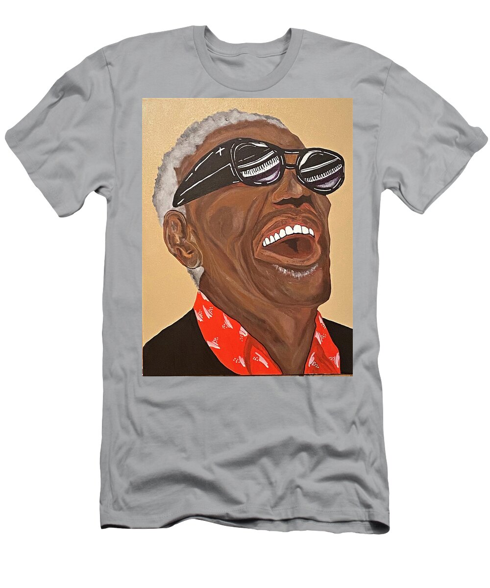  T-Shirt featuring the painting Ray Charles-Reflections of Ray by Bill Manson