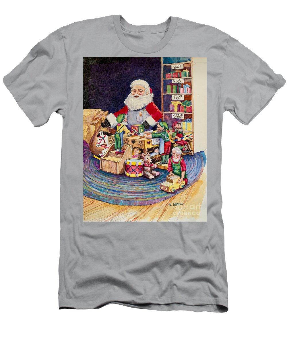 Santa T-Shirt featuring the mixed media Ready for the Big Night by Nancy Isbell