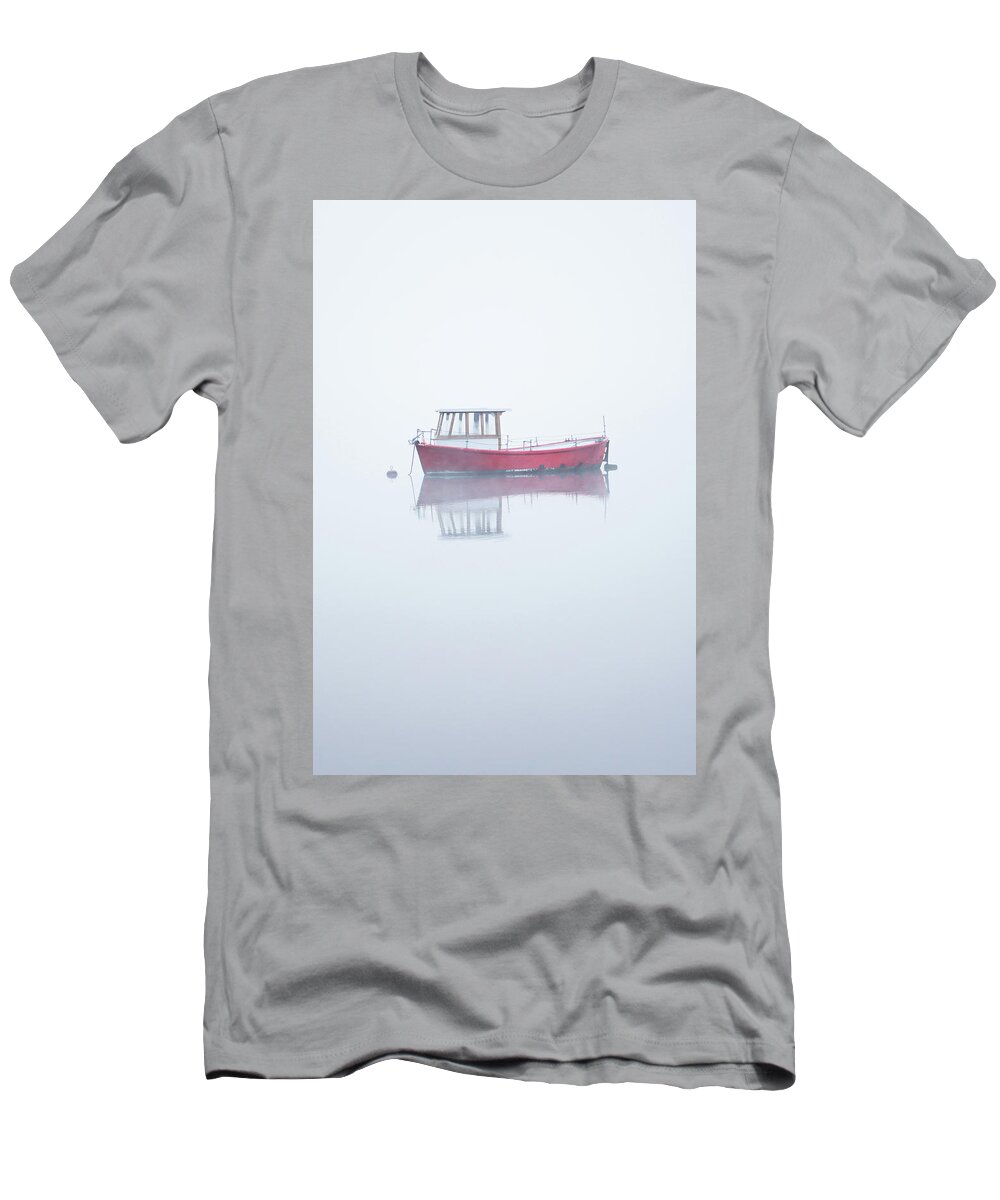 Red Boat T-Shirt featuring the photograph Red Boat in the Mist, Coniston Water by Anita Nicholson