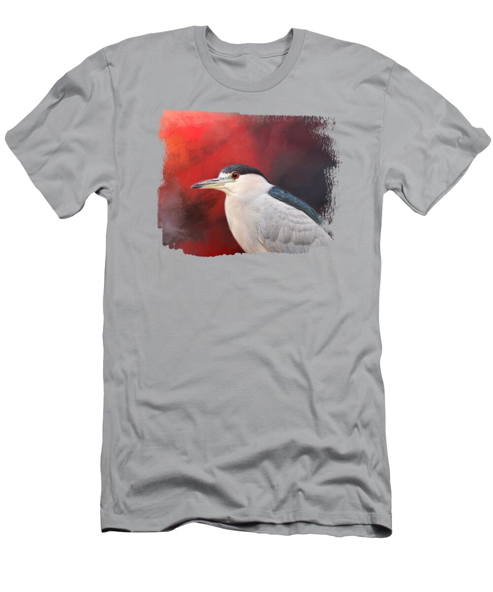 Black Crowned Night Heron T-Shirt featuring the mixed media Red Eyed Night Heron One by Elisabeth Lucas