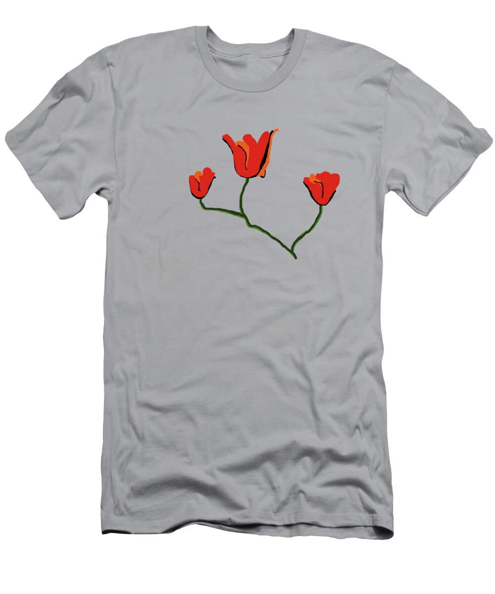 Postmodernism T-Shirt featuring the digital art Red Flowers by David Bridburg