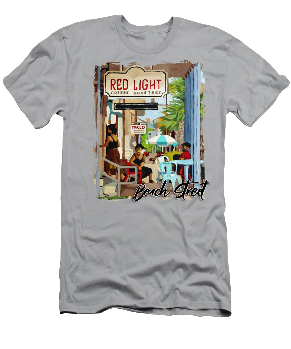 Coastal T-Shirt featuring the painting Red Light Coffee by Melinda Patrick