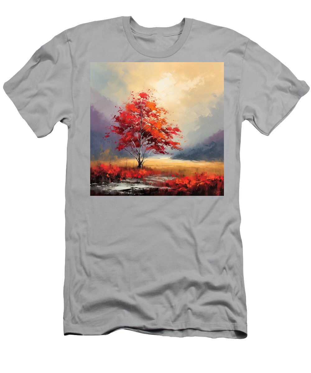 Yellow T-Shirt featuring the photograph Red Maple Sunset by Lourry Legarde