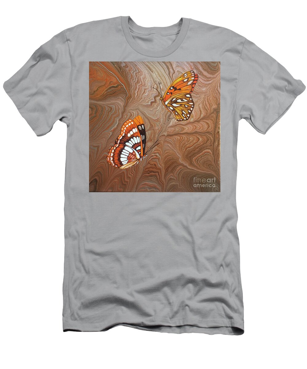 California Butterflies T-Shirt featuring the painting Red Sandstone and CA Butterflies by Lucy Arnold