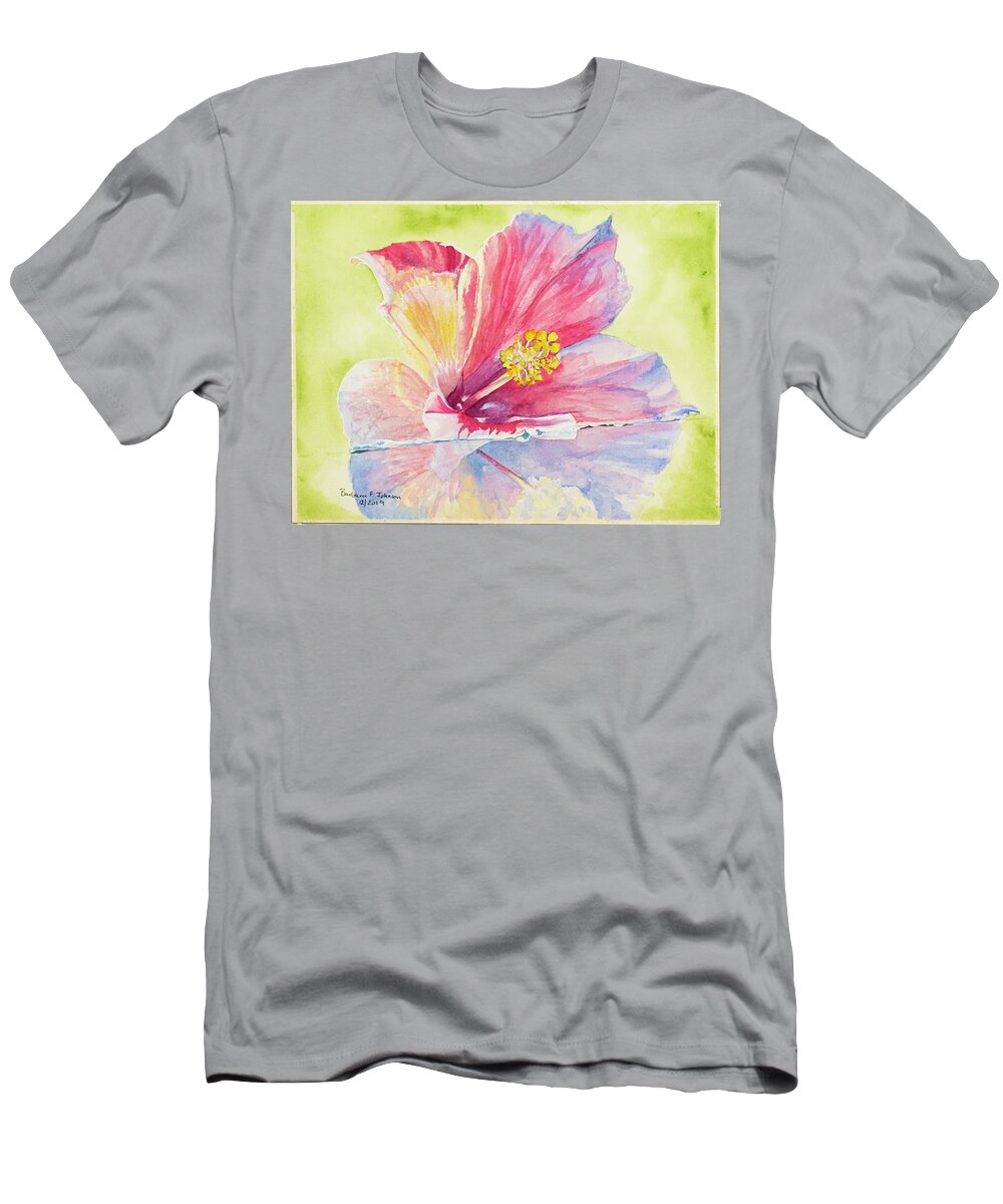 Hibiscus T-Shirt featuring the painting Reflections of Perfection by Barbara F Johnson